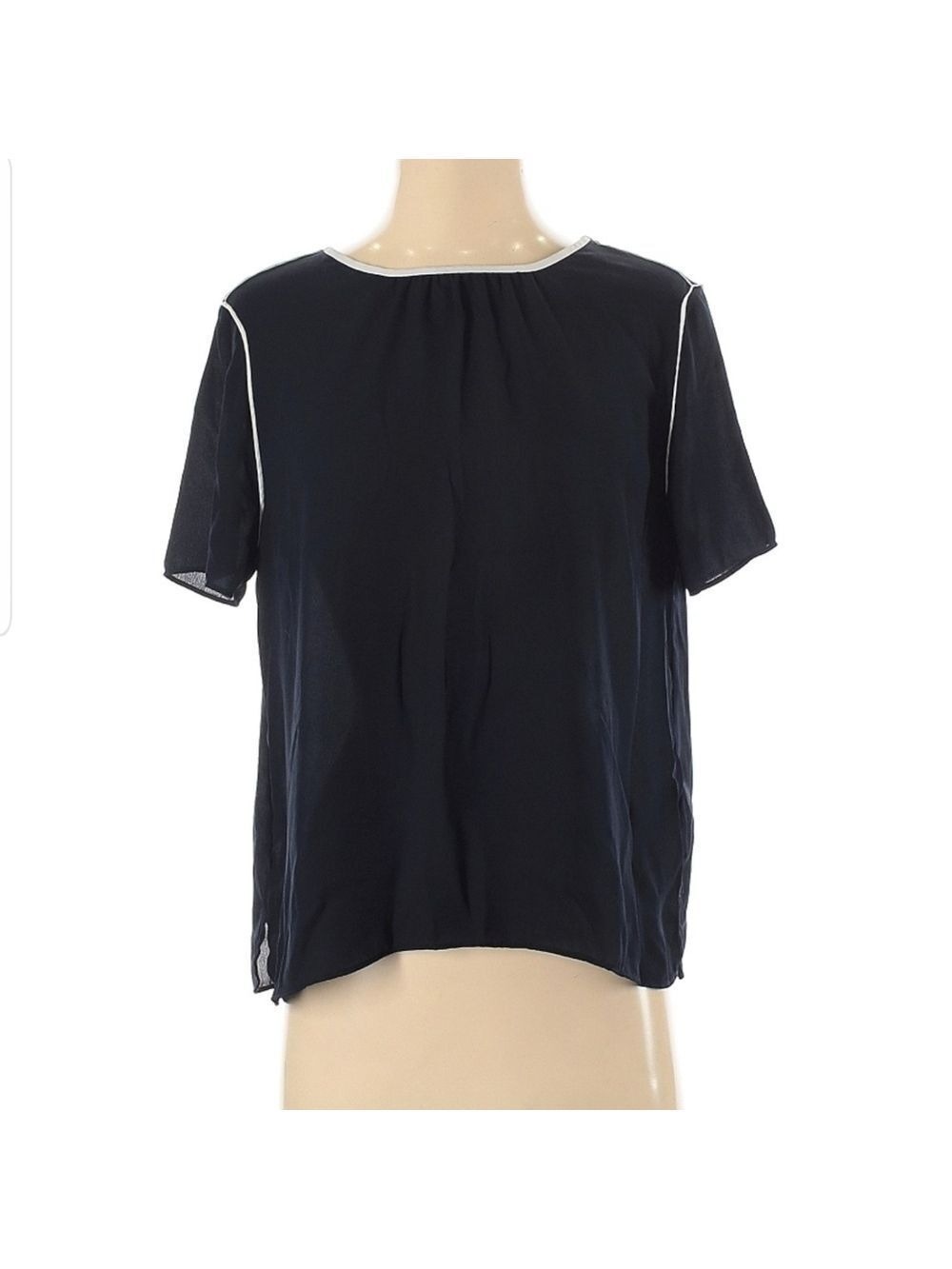 BANANA Republic Sz: S Navy White Colorblock Short Sleeve Blouse Sheer Classy
